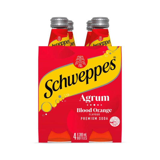 Schweppes Agrum Blood Orange Soft Drink Bottles Glass Multipack 300ml x 4 Pack