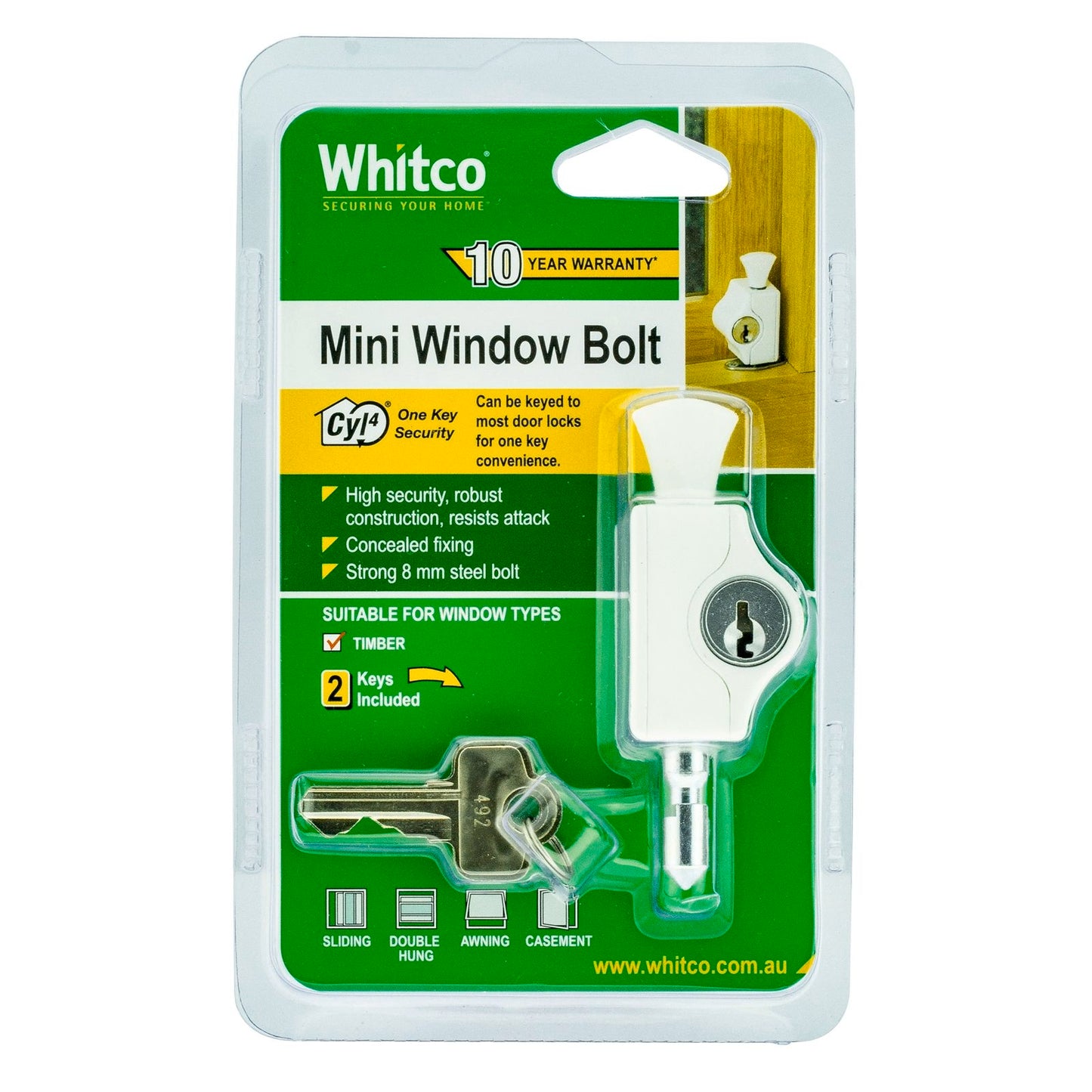 Whitco CYL4 Mini Bolt Lock - White