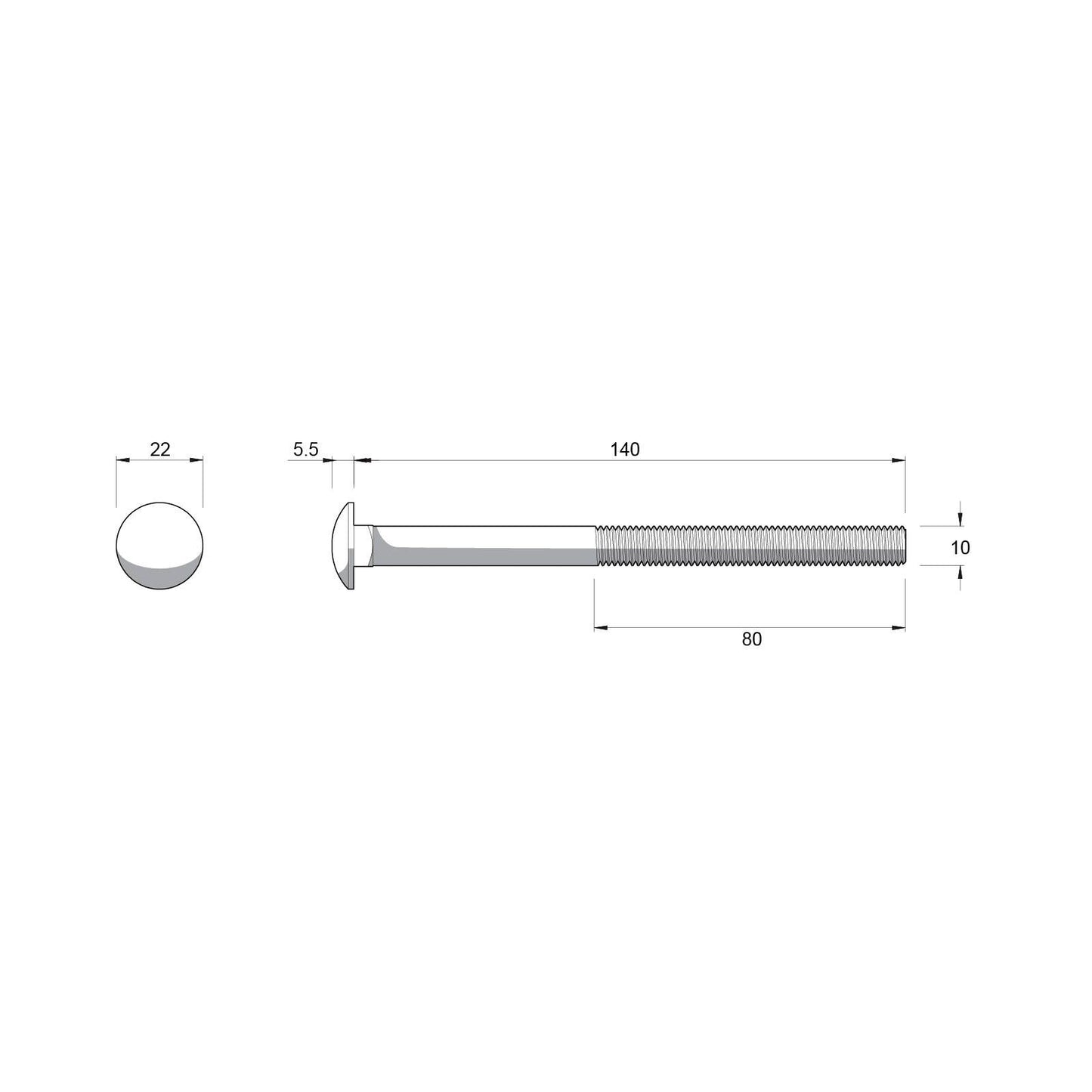 Zenith M10 x 140mm - Hot Dip Galvanised Cup Head Bolts & Nuts - 25 Pack