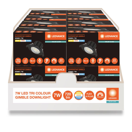 Ledvance Downlight Gimble LED - 90mm - Black - 7W - Tri Colour - Dimmable