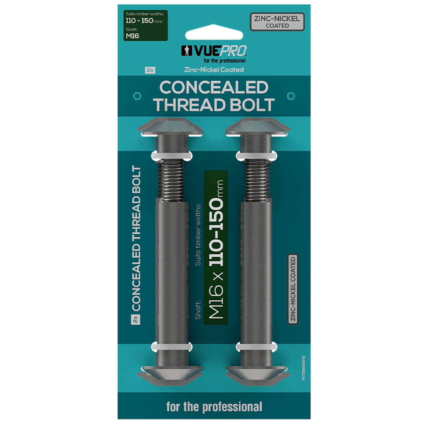 Vuepro M16 Concealed Thread Bolt - 110 x 150mm - 2 Pack