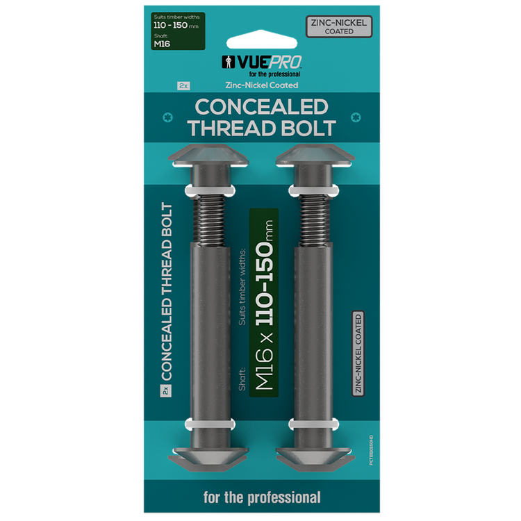 Vuepro M16 Concealed Thread Bolt - 110 x 150mm - 2 Pack