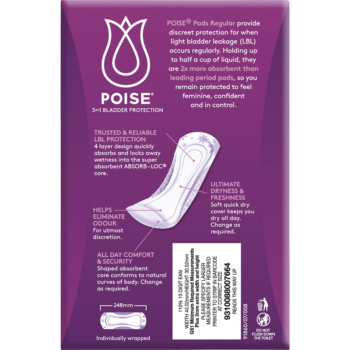 Poise Incontinence Pads Regular 16 Pack
