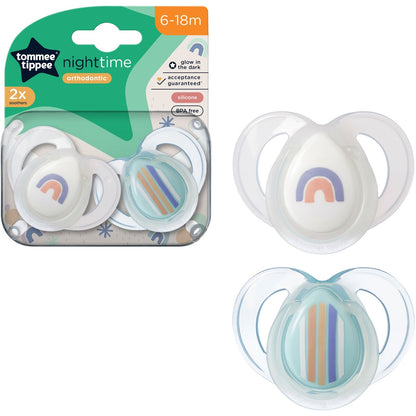 Tommee Tippee Closer To Nature Night-time Soothers 6-18 Months Assorted 2 Pack