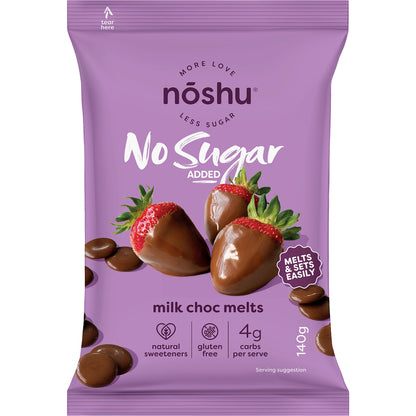 Noshu No Sugar Added Milk Choc Melts 140g