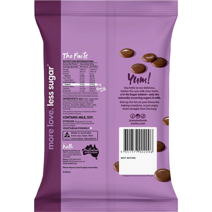 Noshu No Sugar Added Milk Choc Melts 140g
