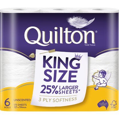 Quilton King Size 3 Ply Toilet Paper Unscented 6 Pack