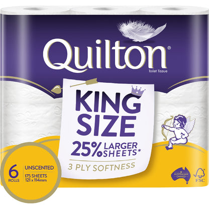 Quilton King Size 3 Ply Toilet Paper Unscented 6 Pack
