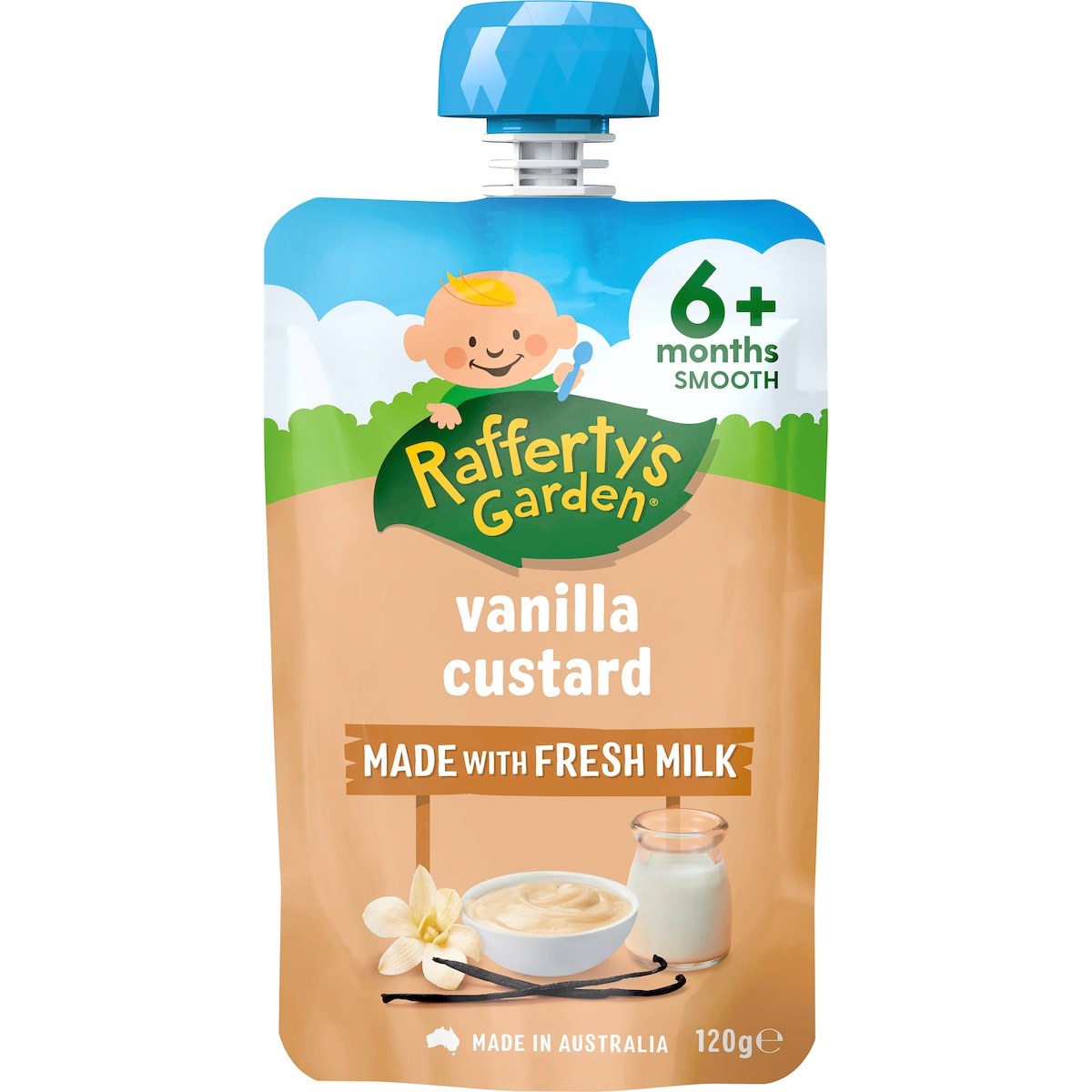 Raffertys Garden Baby Food Pouch Vanilla Custard 6+ Months 120g
