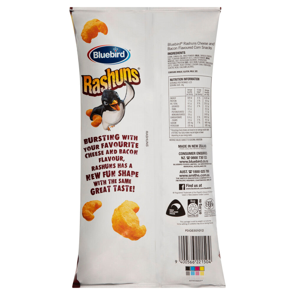 Blue Bird Rashuns Cheese & Bacon Flavoured Corn Snacks - 150g