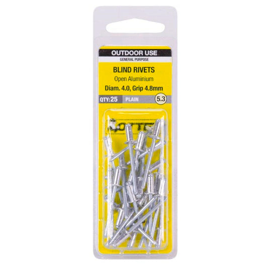 Otter Open Aluminium Blind Rivets - 4 x 8mm - 25 Pack