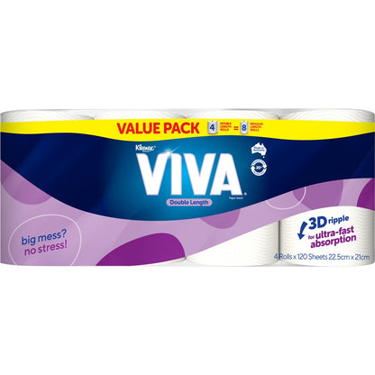 Viva Double Length Paper Towels Length White 480 Sheets 4 Pack