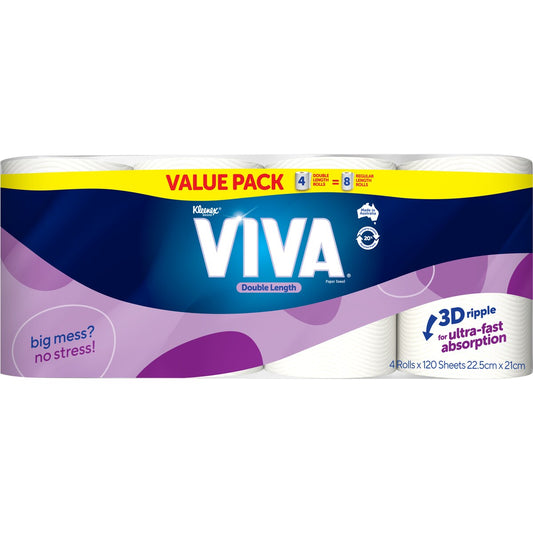 Viva Double Length Paper Towels Length White 480 Sheets 4 Pack