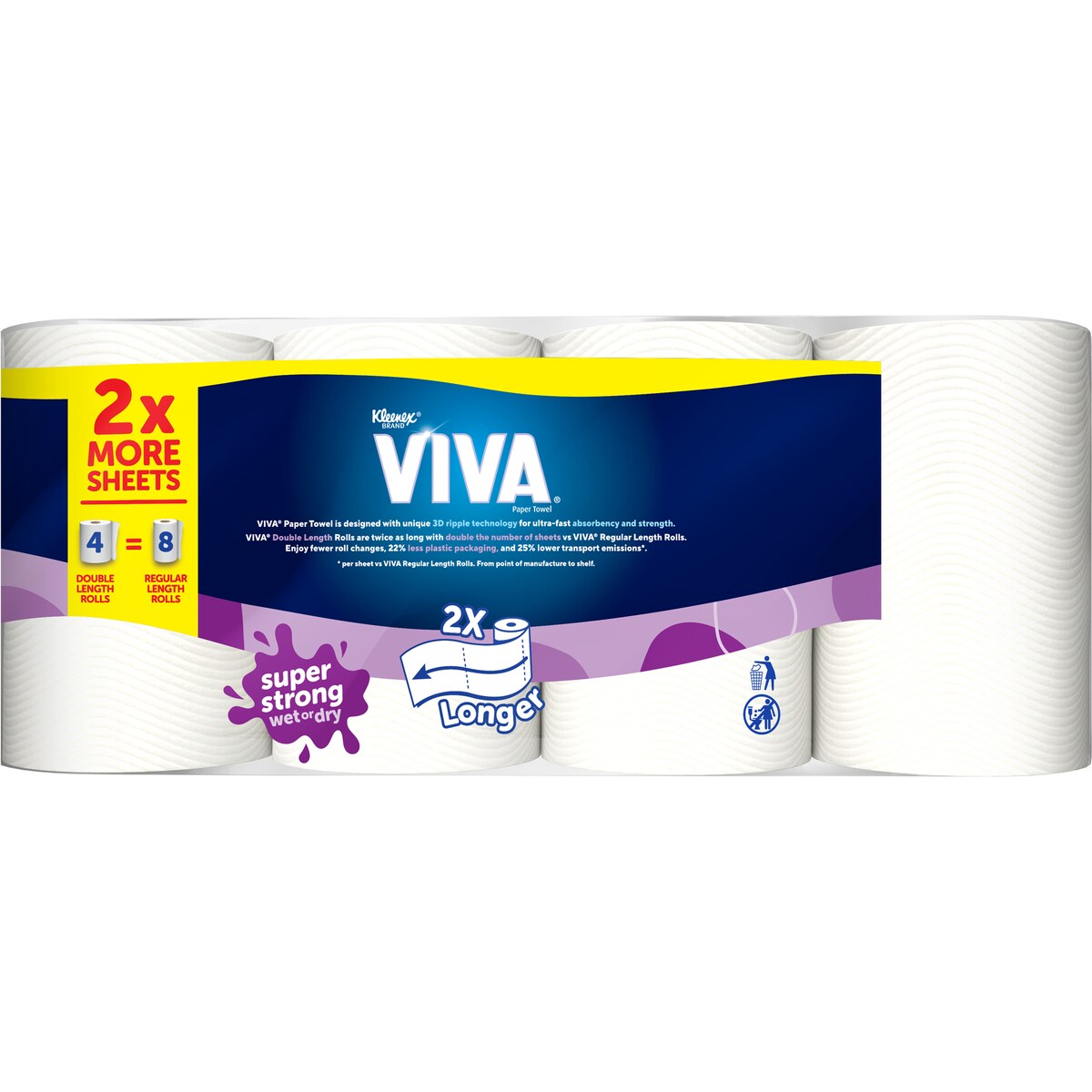 Viva Double Length Paper Towels Length White 480 Sheets 4 Pack