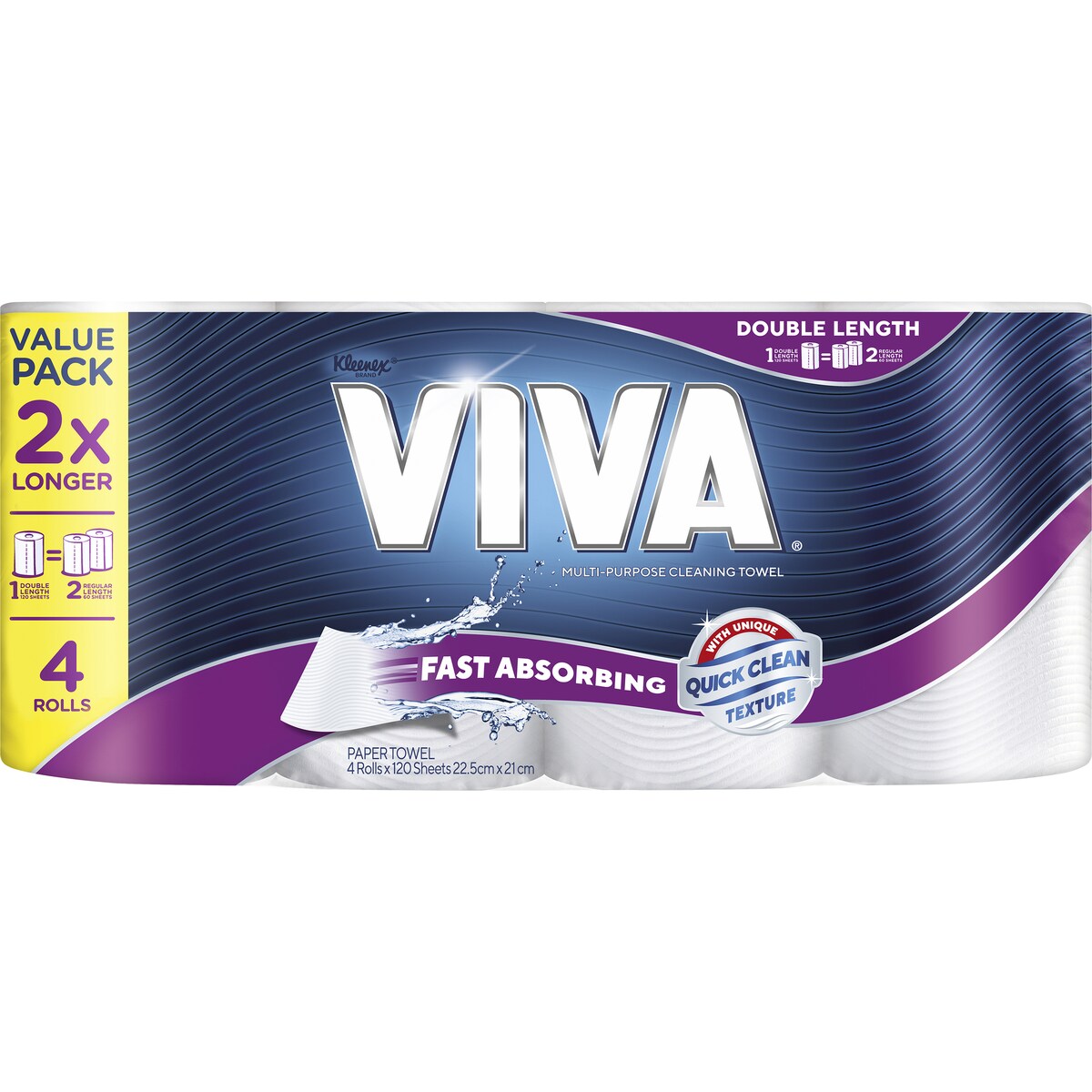 Viva Double Length Paper Towels Length White 480 Sheets 4 Pack