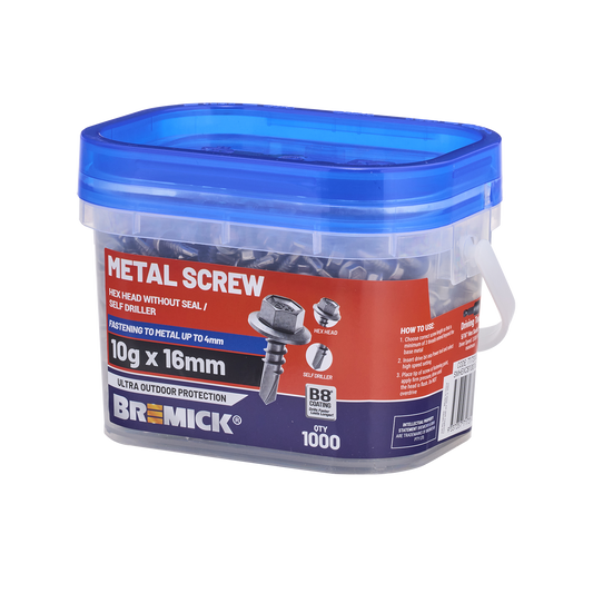 Bremick Metal Hex Screw - 10g x 16mm - B8 - 1000 Pack