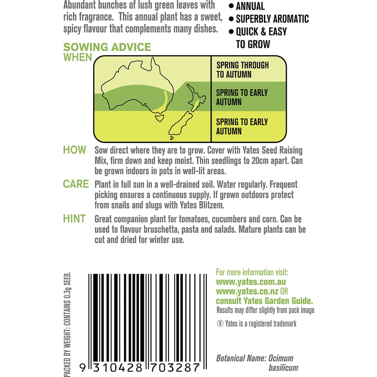 Yates Sweet Basil Seeds 0.3g