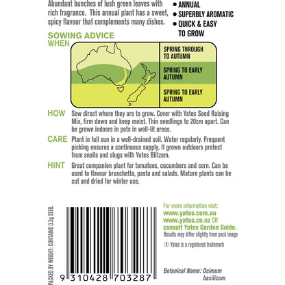 Yates Sweet Basil Seeds 0.3g