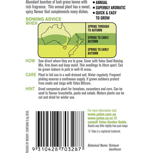 Yates Sweet Basil Seeds 0.3g