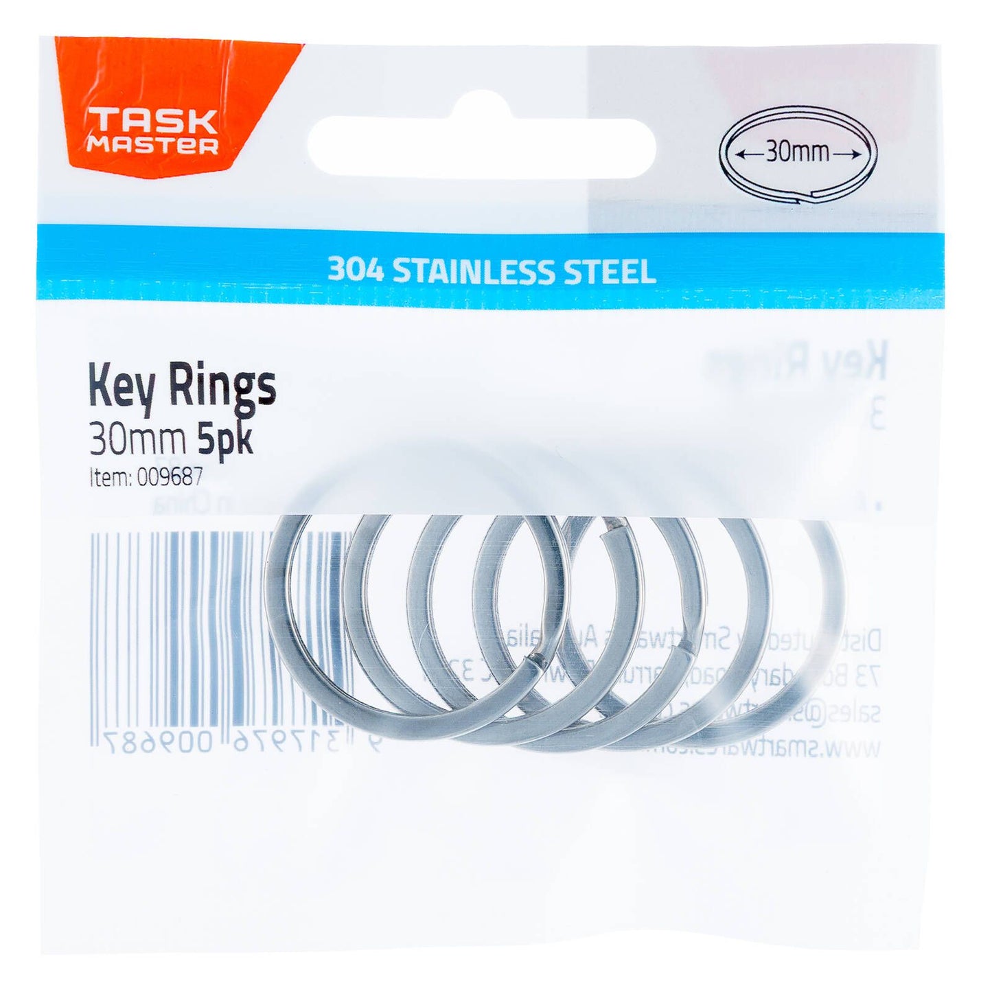 Taskmaster Key Ring - 30mm - Stainless Steel - 5 Pack