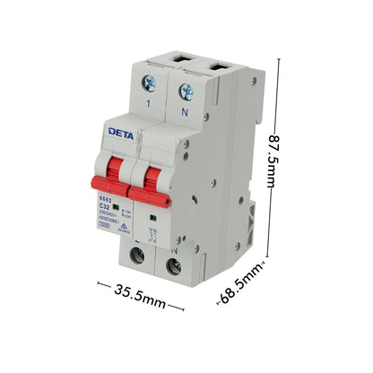 Deta Single Phase MCB - 32A - 1P NC Curve 10kA - Light Grey