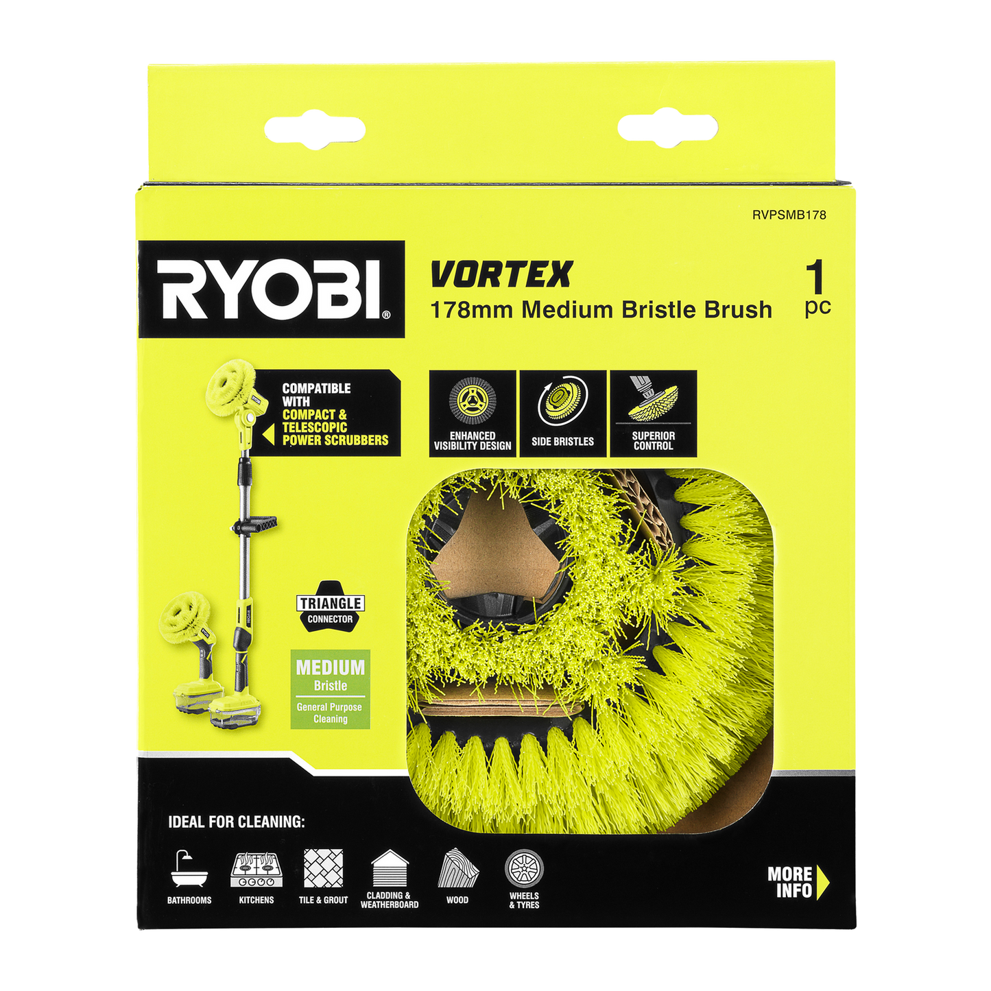 Ryobi Power Scrubber Brush - 178mm - Medium
