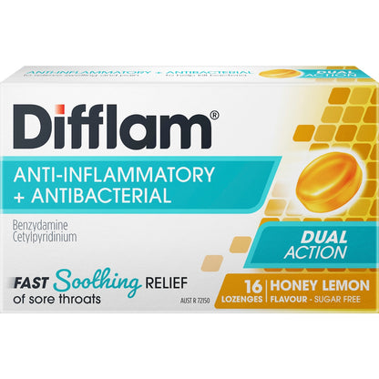 Difflam Sore Throat Lozenges Honey & Lemon 16 Pack