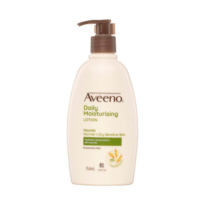 Aveeno Daily Moisturising Non-Greasy Fragrance Free Body Lotion 48-Hour Hydration Soothe Normal Dry Sensitive Skin - 354mL