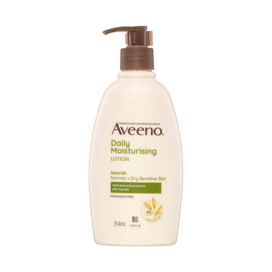 Aveeno Daily Moisturising Non-Greasy Fragrance Free Body Lotion 48-Hour Hydration Soothe Normal Dry Sensitive Skin - 354mL