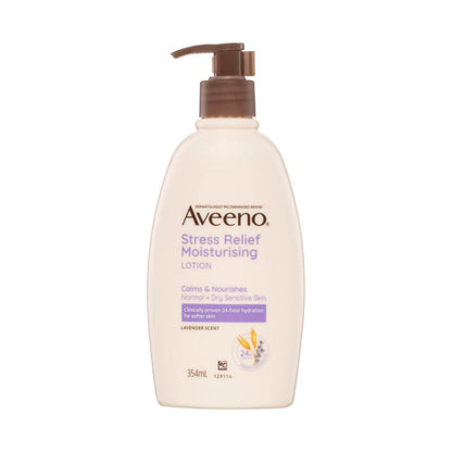 Aveeno Stress Relief Moisturising Non-Greasy Lavender Scented Body Lotion 24-Hour Hydration Normal Dry Sensitive Skin - 354mL
