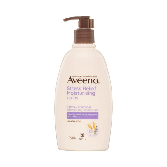 Aveeno Stress Relief Moisturising Non-Greasy Lavender Scented Body Lotion 24-Hour Hydration Normal Dry Sensitive Skin - 354mL