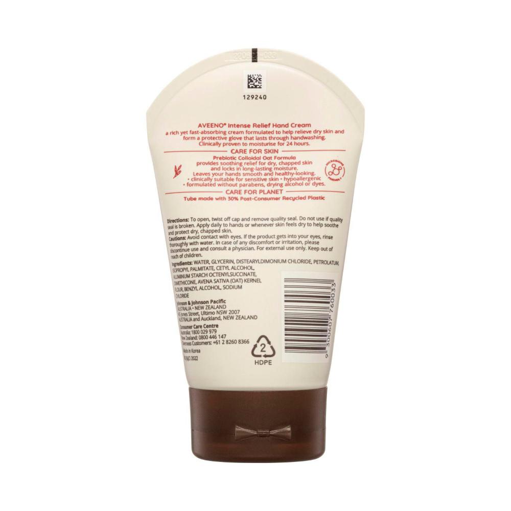 Aveeno Intense Relief Soothing Fragrance Free Hand Cream 24-hour Moisture Protect Dry Rough Chapped Sensitive Skin - 100g