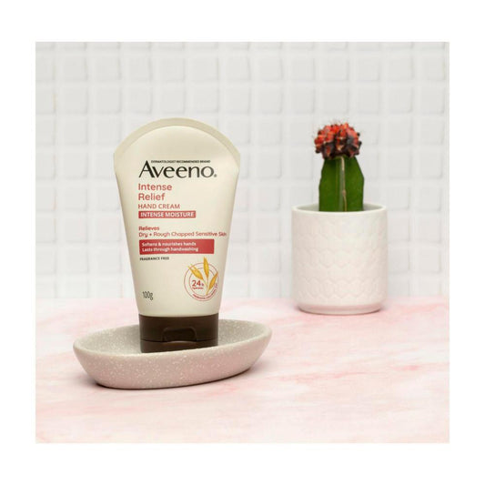 Aveeno Intense Relief Soothing Fragrance Free Hand Cream 24-hour Moisture Protect Dry Rough Chapped Sensitive Skin - 100g