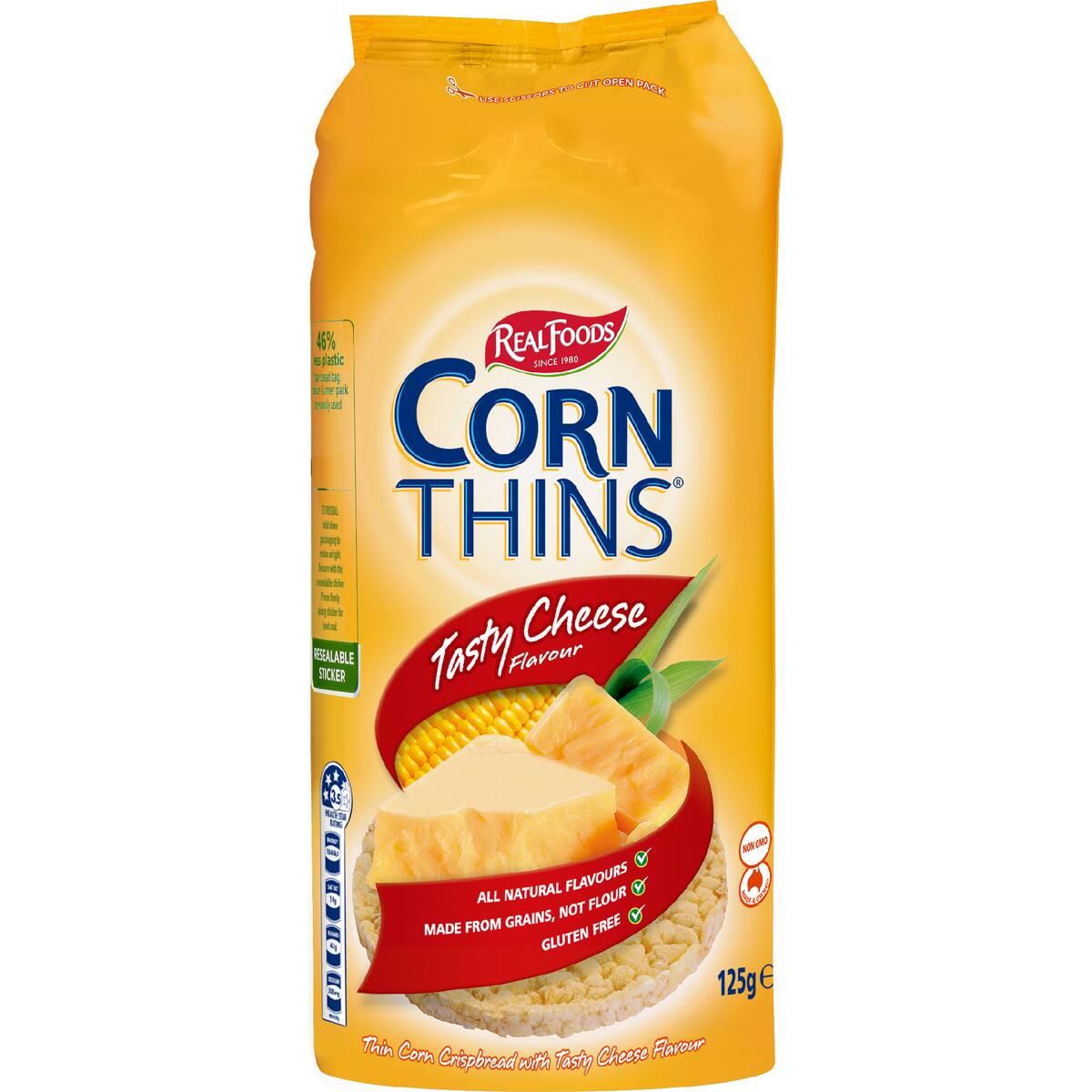 Real Foods Corn Thins Tasty Cheese 125g