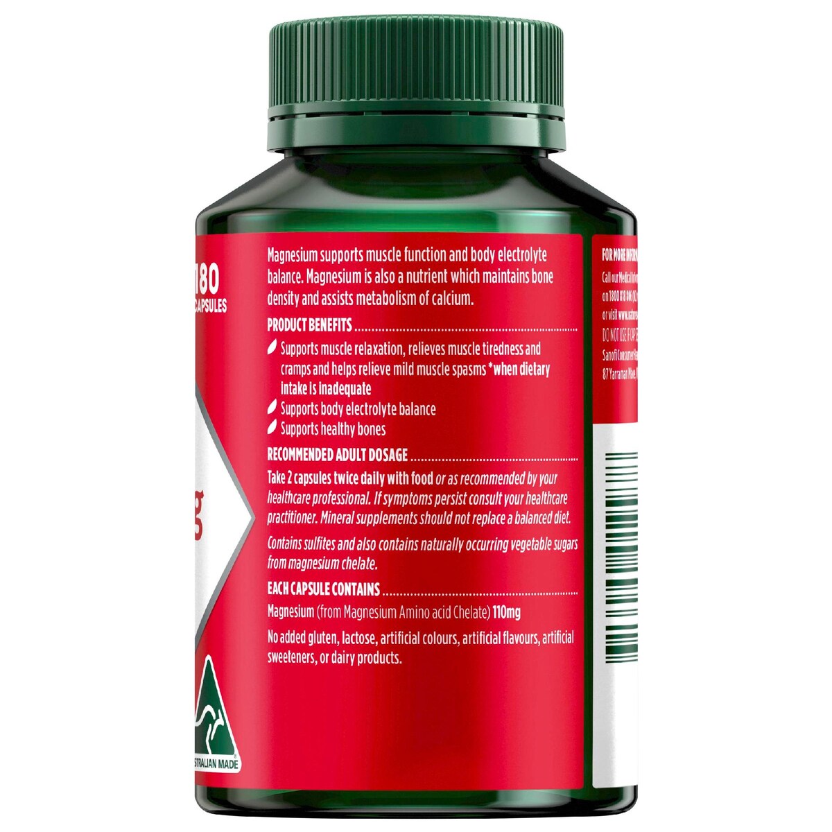 Nature's Own Magnesium Chelate 500mg Muscle Health Capsules 180 Pack