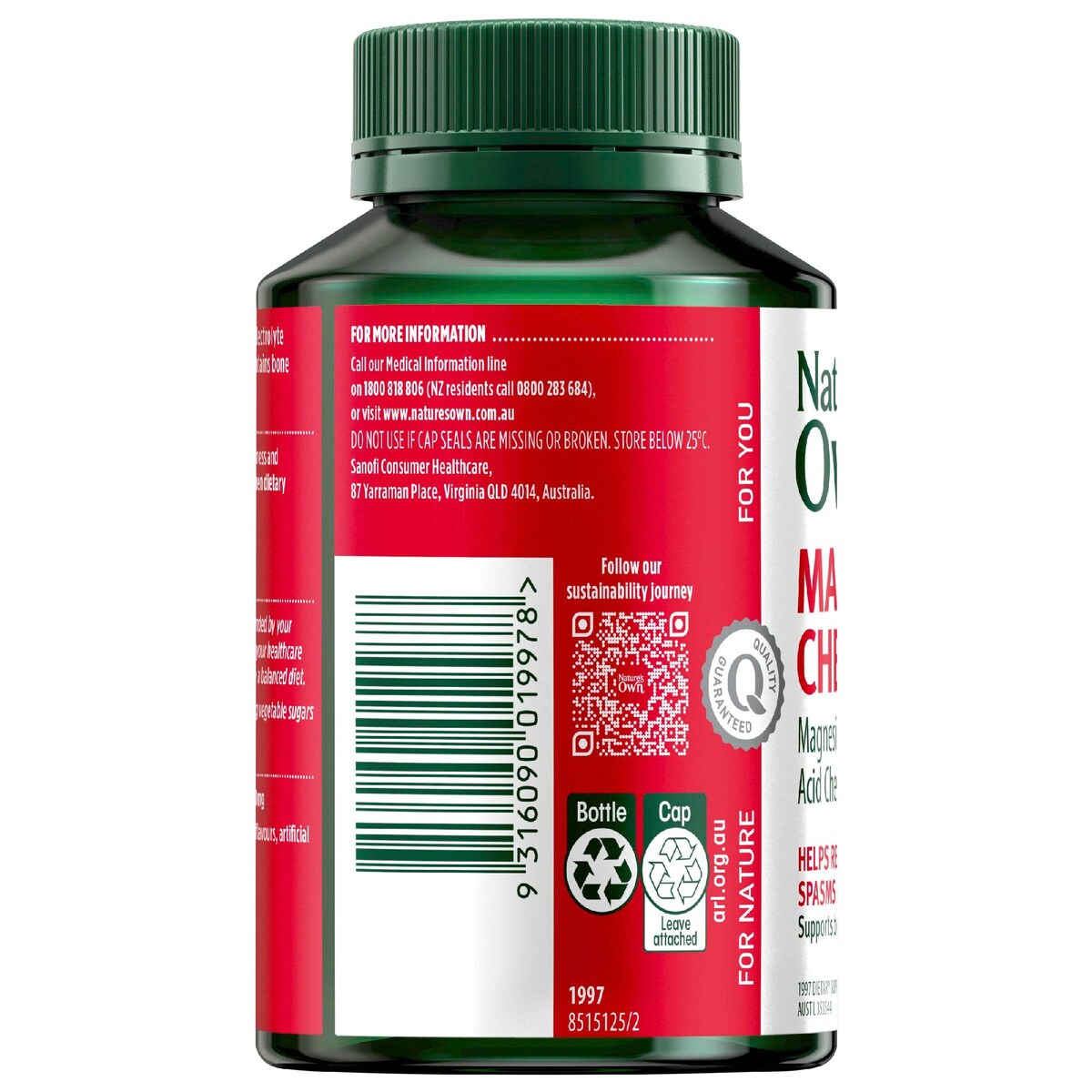 Nature's Own Magnesium Chelate 500mg Muscle Health Capsules 180 Pack