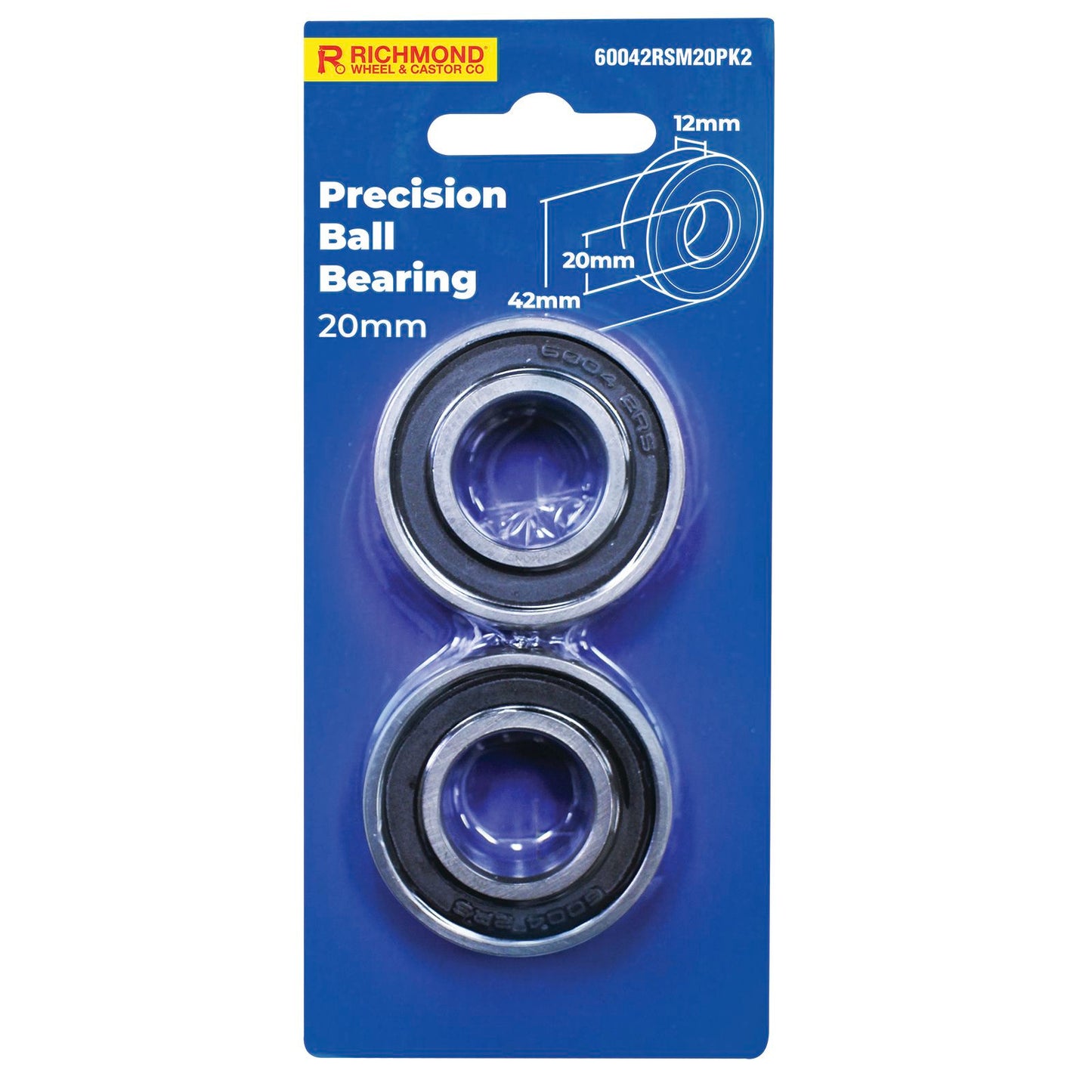 Richmond Rubber Sealed Precision Bearing - 42 x 20 x 12mm - 510kg - 2 Pack