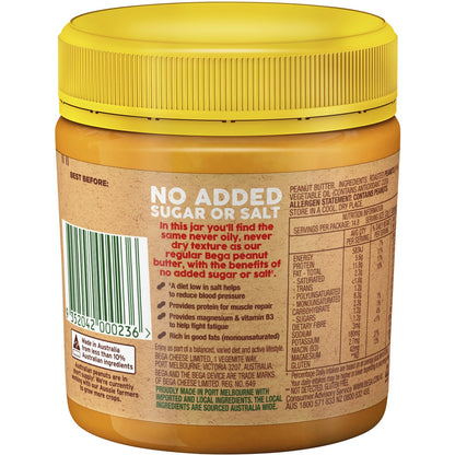 Bega Peanut Butter No Added Sugar Or Salt Crunchy 325g