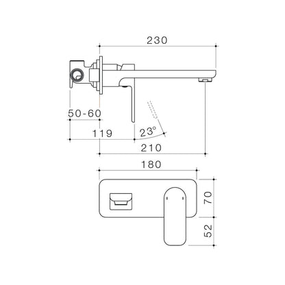Caroma Chrome Luna Wall Basin Bath Mixer - 180 x 122 x 210mm