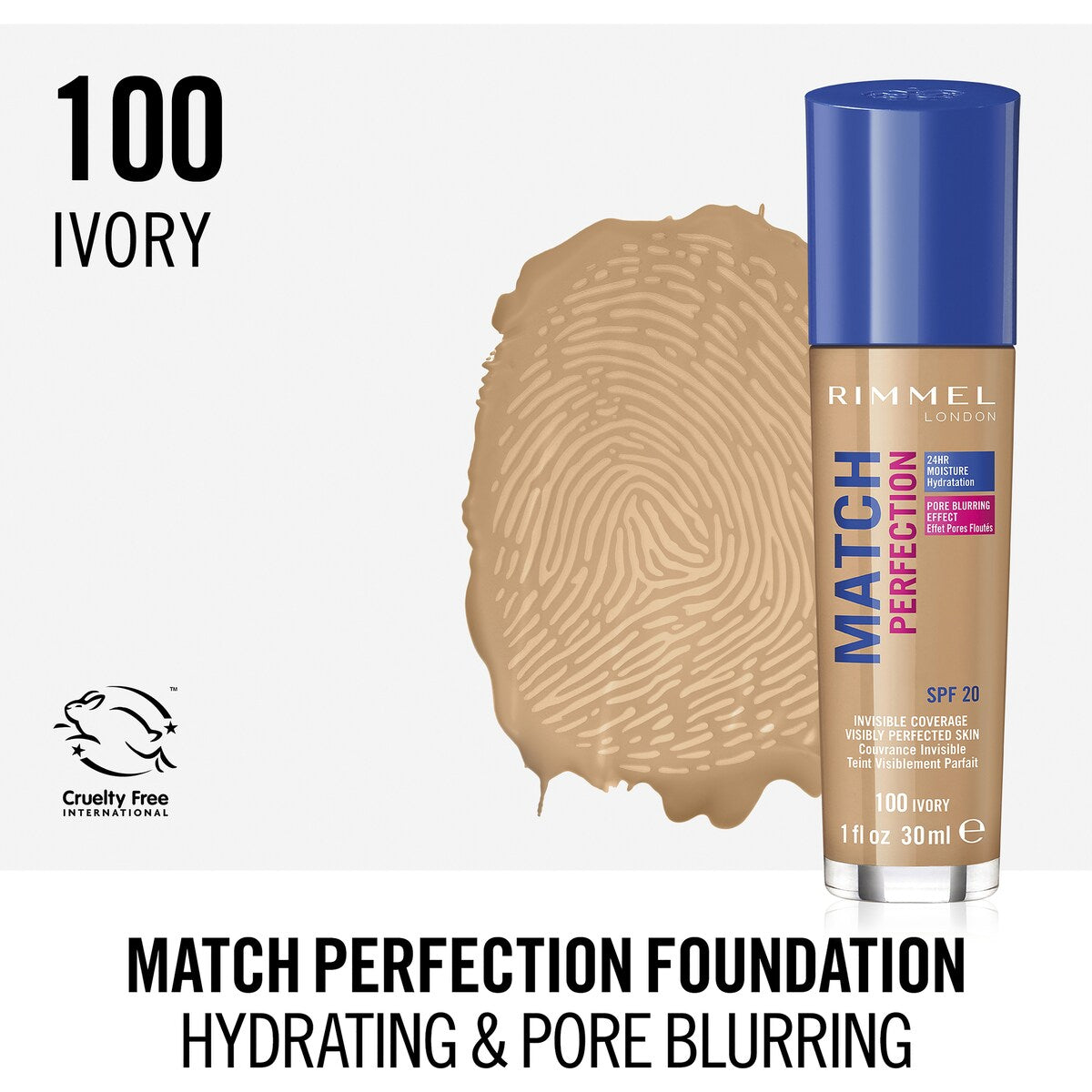 Rimmel London Match Perfection Foundation 100 Ivory 30ml