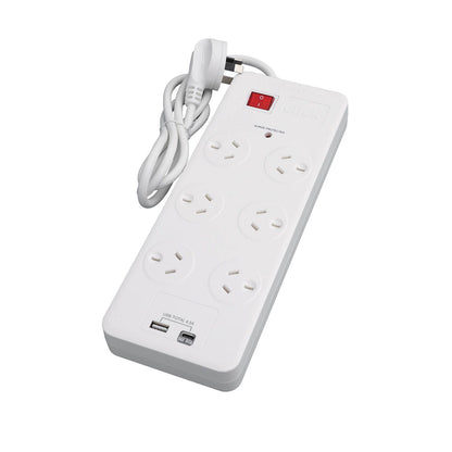 Click Power Board with USB Charger - 6 Outlet - 1m