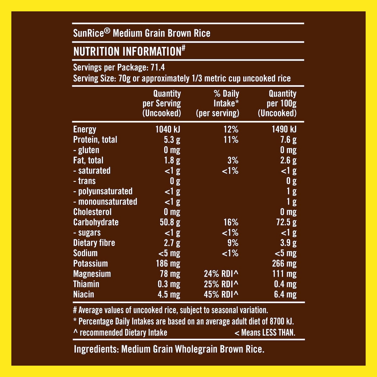 Sunrice Medium Grain Brown Rice 5kg