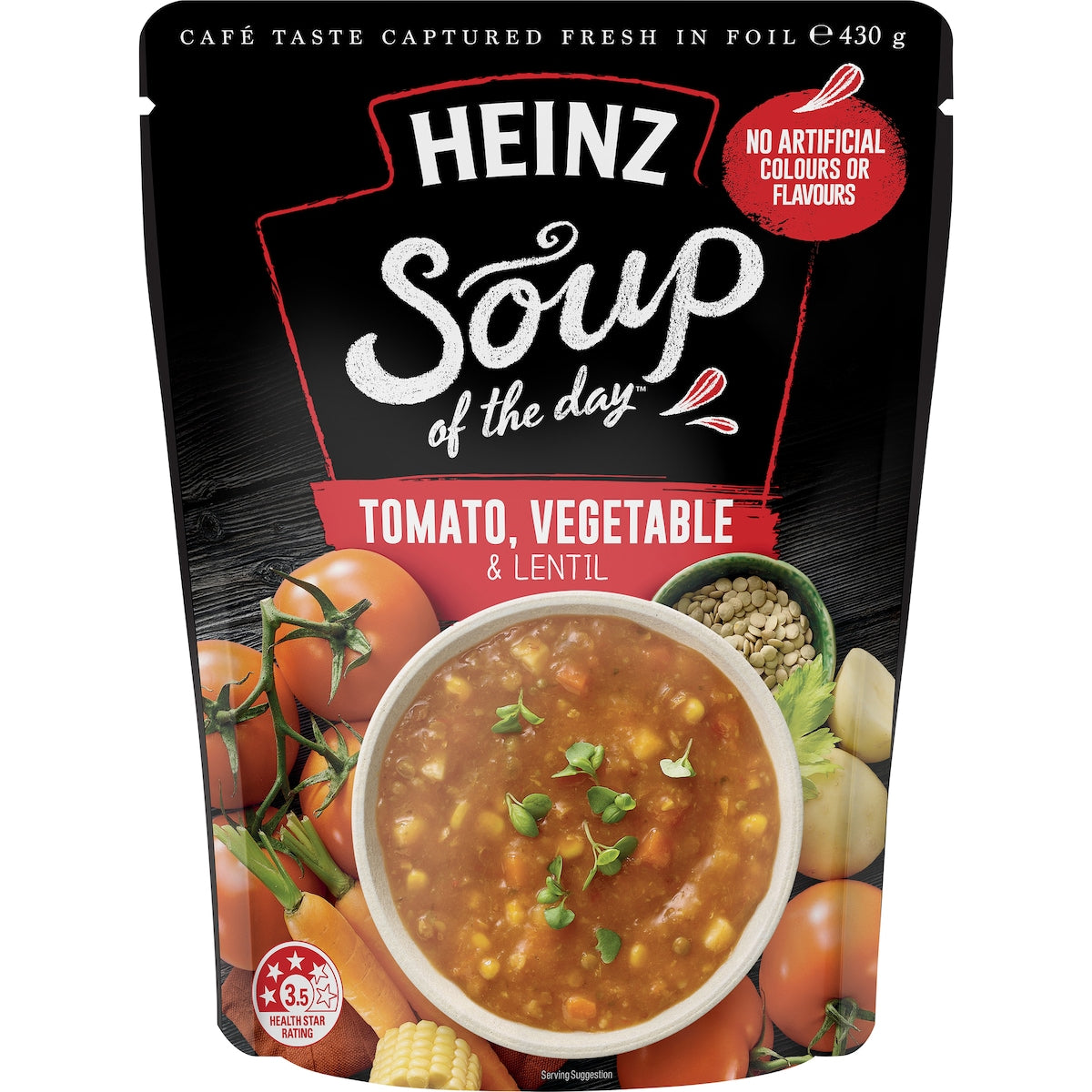 Heinz Soup Of The Day Tomato Vegetable & Lentil Pouch 430g