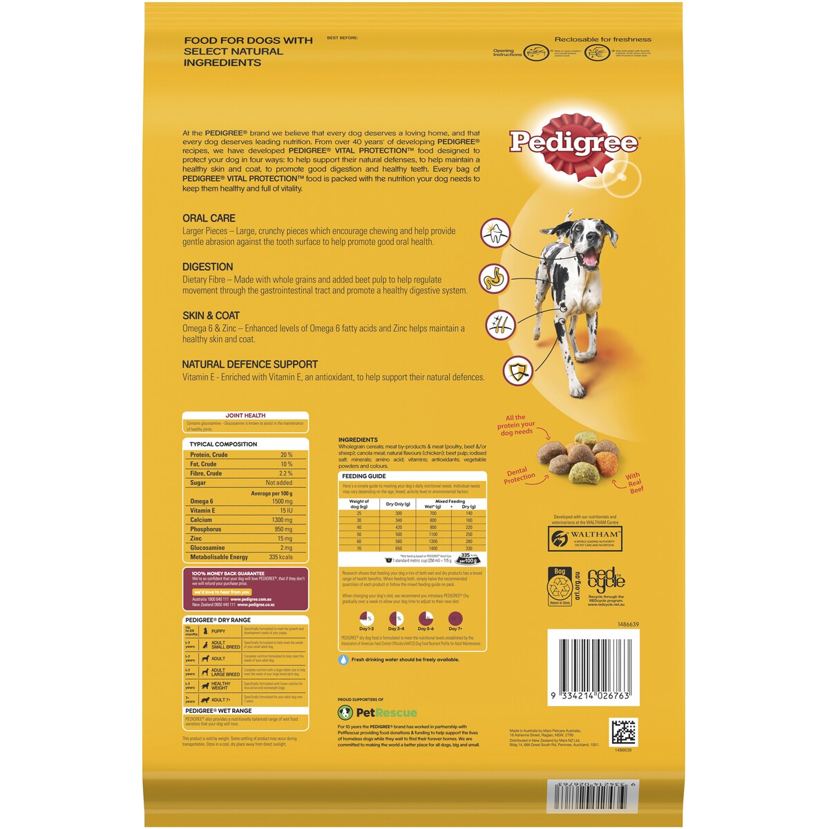 Pedigree Adult Large Breed Dry Dog Food Food With Real Beef 8kg