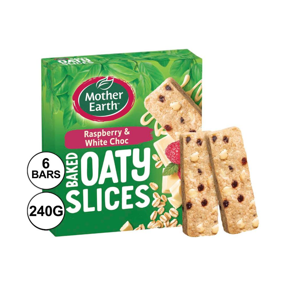 Mother Earth Raspberry & White Chocolate Baked Oaty Slice - 240g