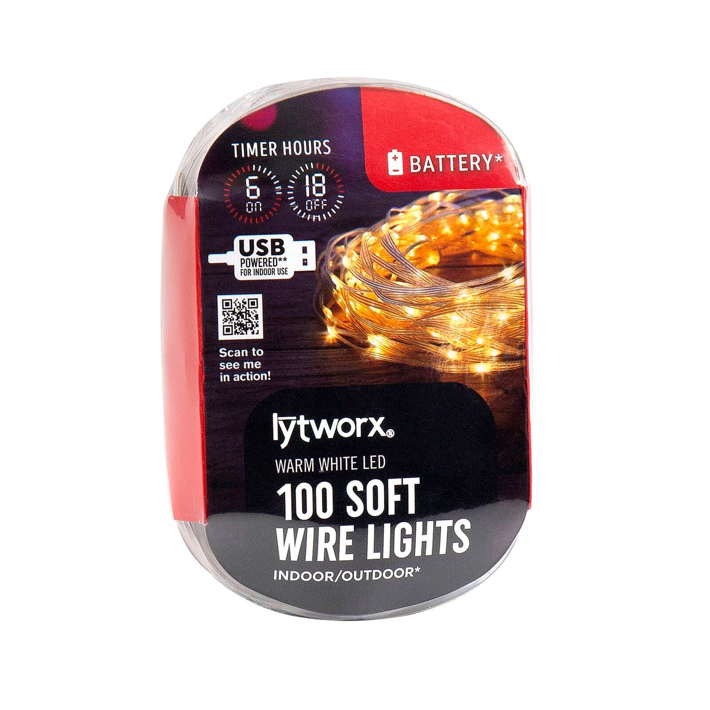 Lytworx Warm White Battery Operated Soft Wire Lights - 9.9m - 100 Pack