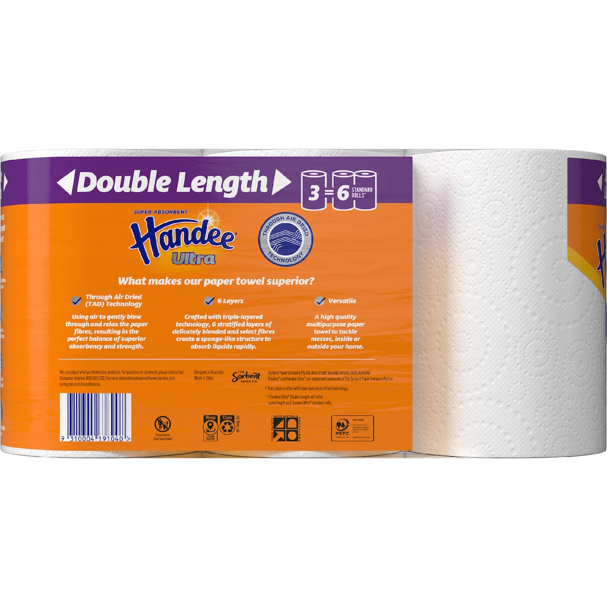 Handee Ultra Double Length Paper Towel 3 X 120 Pack