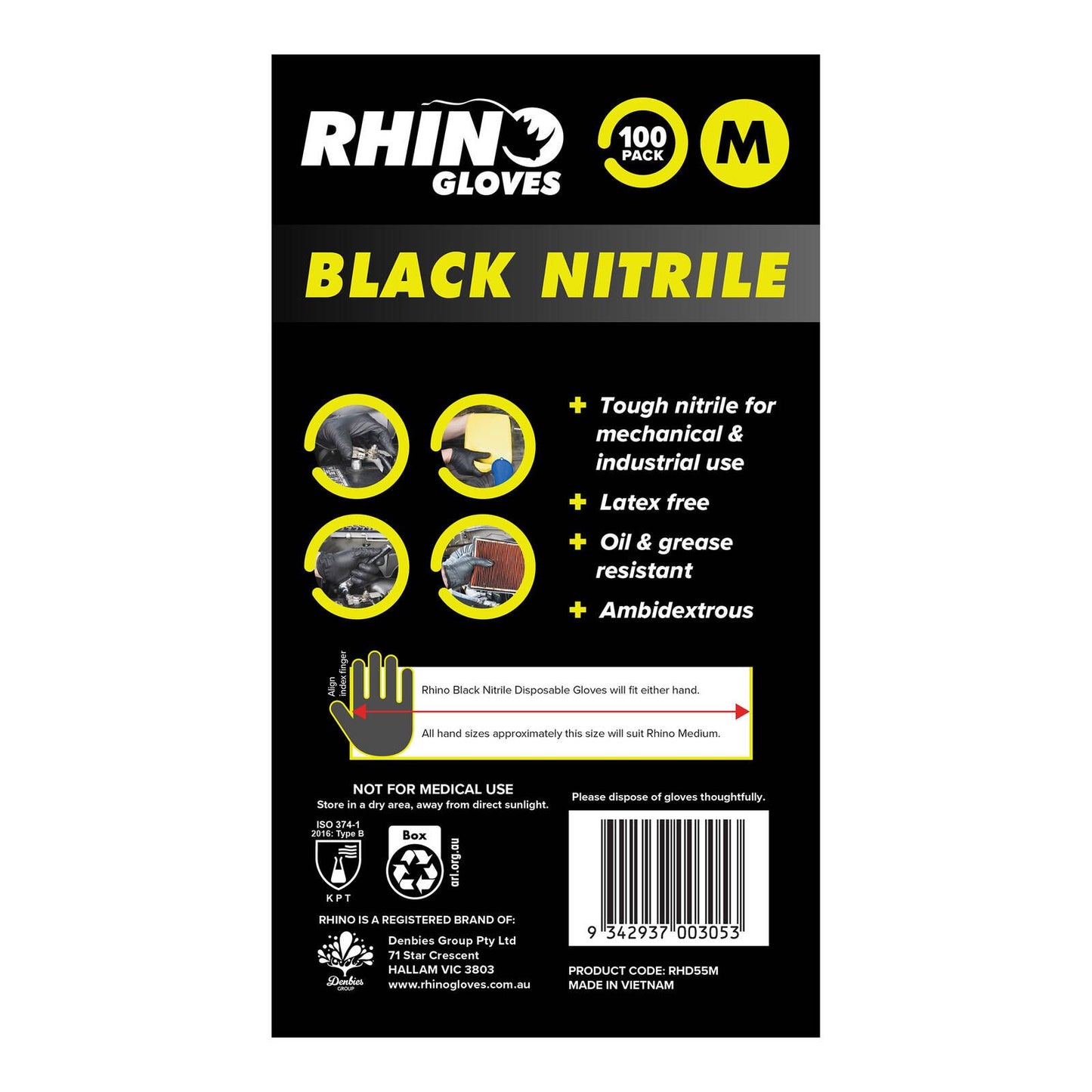 Rhino Gloves Medium Nitrile Disposable Gloves - 100 Pack