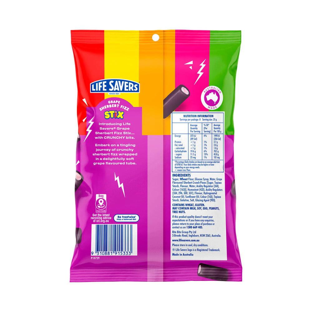 Life Savers Grape Sherbert Crunch Stix - 200g