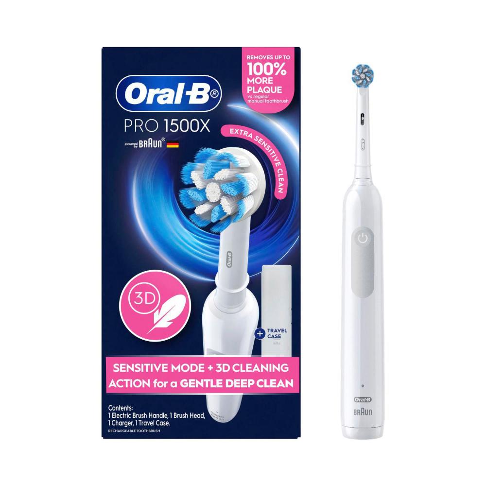Oral B Pro 1500x Sensitive Clean Electric Toothbrush White - 1 Pack